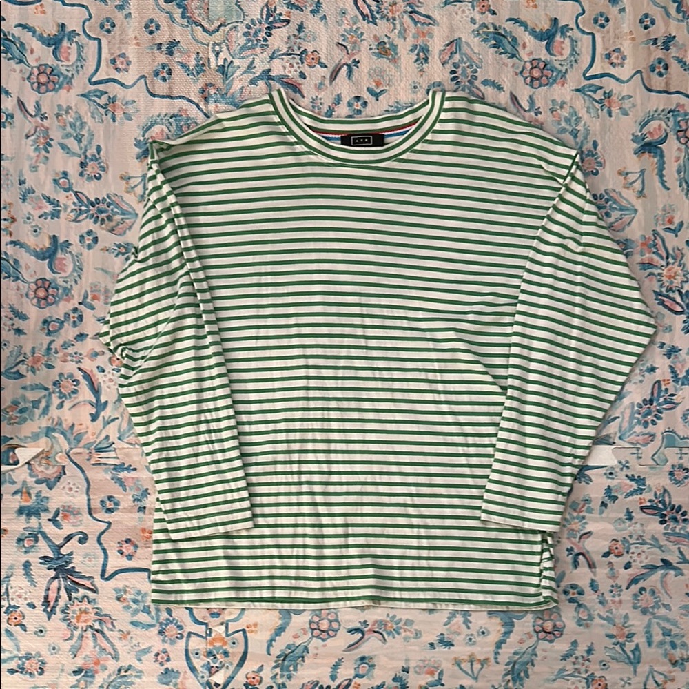 AYR Green and White Long Sleeve Tee Striped